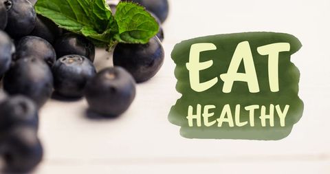 Eat Healthy Message with Fresh Blueberries