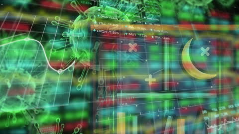 Futuristic Data Analysis Overlaying Virus Cells