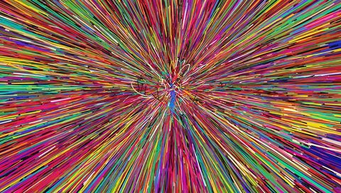 Vibrant radial burst of multicolored lines creating motion illusion