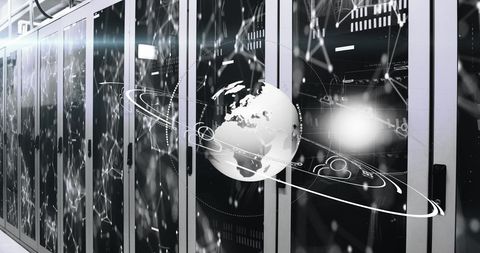 Digital Network Interface Over Modern Server Room - Download Free Stock Images Pikwizard.com