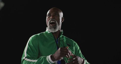 Motivational coach encouraging disabled athlete