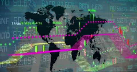 Global Financial Market Data Overlaying World Map