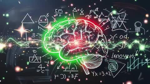Neon Brain with Math Formulas on Futuristic Background