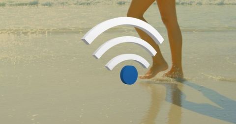 WiFi Connection Concept by Beach with Reflective Sand Surface
