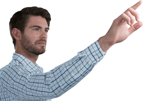 Transparent Man Touching Invisible Interface with Focus - Download Free Stock Videos Pikwizard.com
