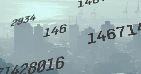 Surveillance Concept with Suspended Numbers Over Industrial Cityscape - Download Free Stock Images Pikwizard.com