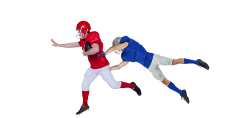 Rugby players in dynamic motion on transparent background