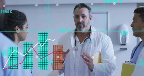 Doctor Leading Medical Team Communication in Hospital Corridor