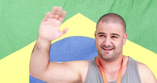 Cheerful Man Celebrating with Brazil Flag Background - Download Free Stock Images Pikwizard.com