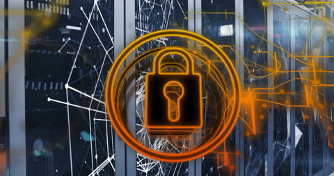 Cybersecurity Padlock Animation Over Server Network