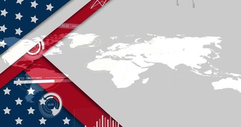 Digital Interface with World Map and Patriotic Motifs