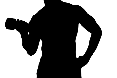 Transparent silhouette male lifting dumbbell for fitness concept