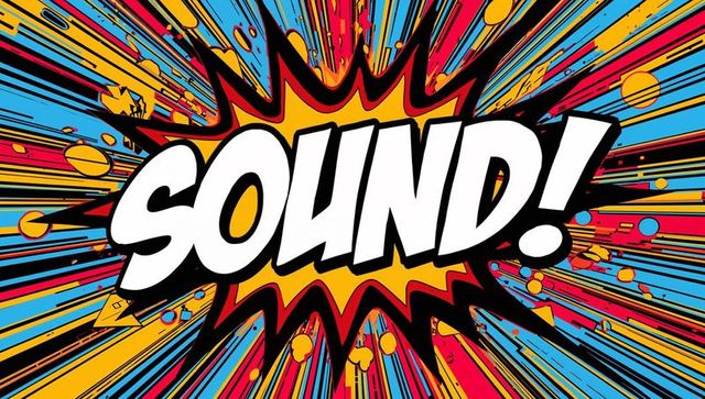 Pop art explosion featuring bold sound typography, comic speedlines and retro burst