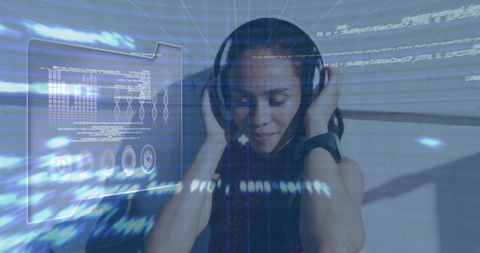 woman experiencing digital innovation with headphones - Download Free Stock Images Pikwizard.com