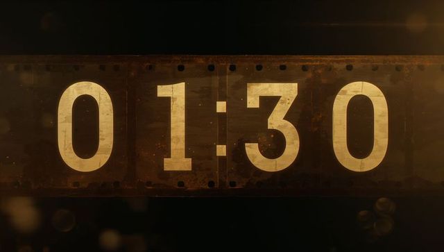 Glowing countdown timer on vintage filmstrip background