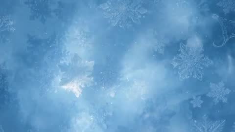 Glowing snowflake cluster drifting over frosted blue winter background