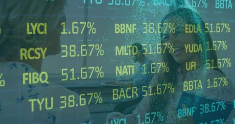 Colleagues Analyzing Financial Data on Virtual Display in Modern Office