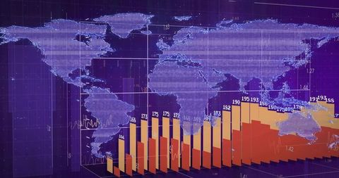 Digital Infographic with World Map and Rising Bar Charts