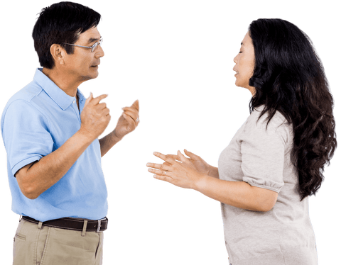 Couple having transparent conversation arguing disagreement expression