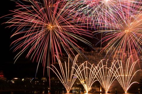 Spectacular Fireworks Display Over Urban Skyline