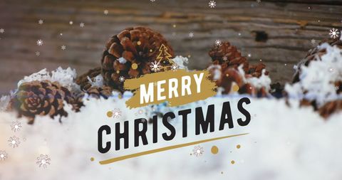 Rustic Merry Christmas Greeting with Pinecones and Snow - Download Free Stock Images Pikwizard.com