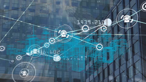 Digital Network Overlay on Modern Cityscape Symbolizing Connectivity