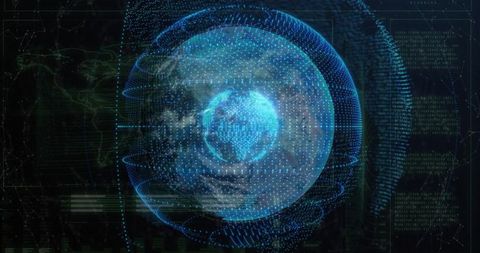 Rotating Digital Globe Data Visualization with Futuristic Interface