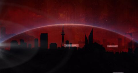 Digital Interface With Falling Social Media Icons Over Cityscape