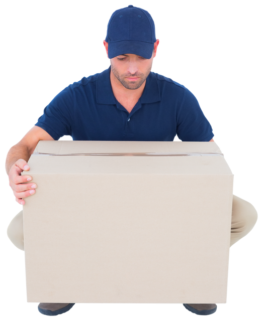 Transparent Background Delivery Man Lifting Cardboard Box - Download Free Stock Videos Pikwizard.com