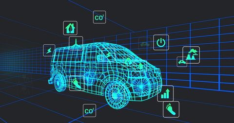 3D Wireframe Van with Sustainable Energy Digital Icons - Download Free Stock Images Pikwizard.com