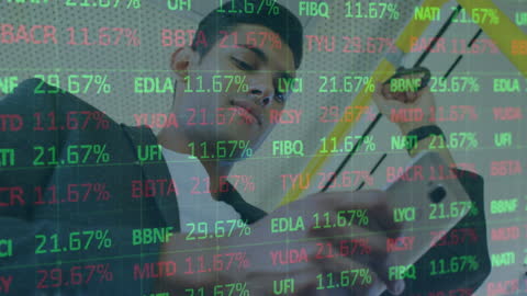 Entrepreneur Analyzing Real-Time Stock Market Data on Smartphone