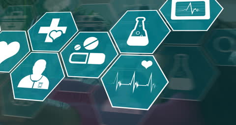 Digital Healthcare Interface with Medical Icons and Graphics