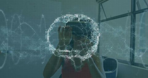 Virtual Reality Meets Neuroscience: Woman Exploring Brain Data