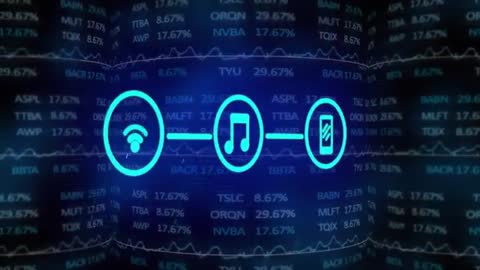 Innovative Digital Network with Stock Tickers and Icons