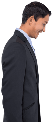 Transparent Background Happy Businessman Looking Down in Suit