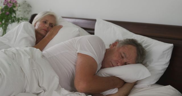 Senior Couple Sleeping in Bed at Home - Download Free Stock Images Pikwizard.com