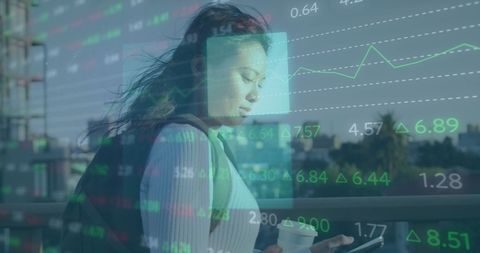 Asian Woman Analyzing Stock Market Trends on Smartphone