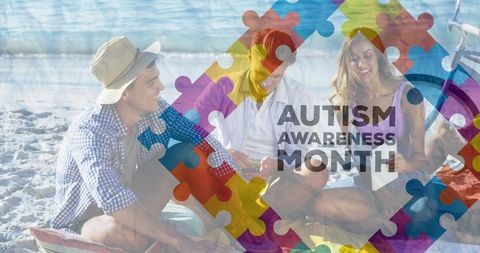 Autism Awareness Concept with Friends at Beach Party