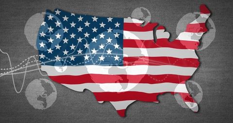 USA Map with Flag Silhouette Overlapping Global Network