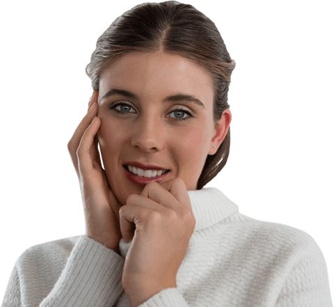 Transparent Portrait of Smiling Woman in White Sweater