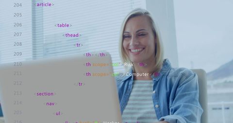Smiling Woman Finishing Coding Work on Laptop at Home - Download Free Stock Images Pikwizard.com