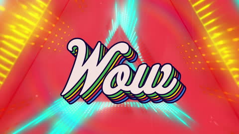 Vibrant Wow Text with Illuminated Triangular Tunnel Animation