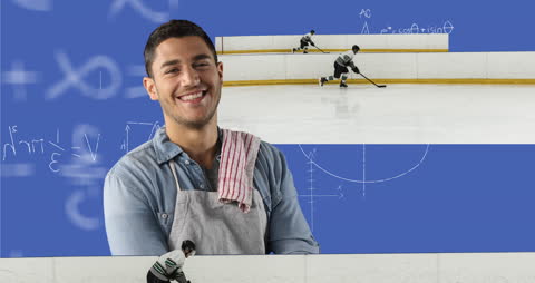 Confident Man with Overlay of Hockey and Math Symbols