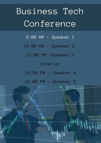 business tech conference schedule over financial graphs - Download Free Stock Templates Pikwizard.com
