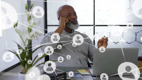 African American Businessman Networking with Smartphone in Modern Office