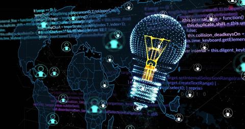 global innovation concept with digital lightbulb and coding - Download Free Stock Images Pikwizard.com