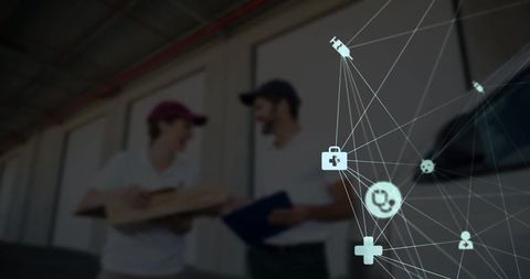 Medical technology overlay on blurred delivery personnel background