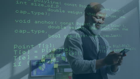 Innovative Businessman Engaging with Financial Data Visualization