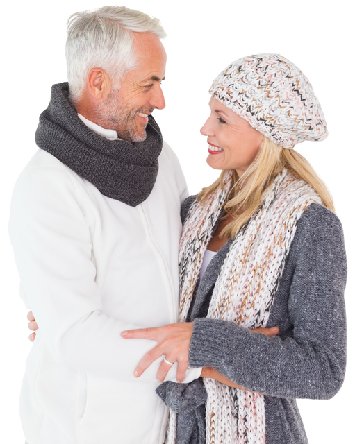 Smiling Senior Couple Embracing in Winter Clothing Transparent Background - Download Free Stock Videos Pikwizard.com