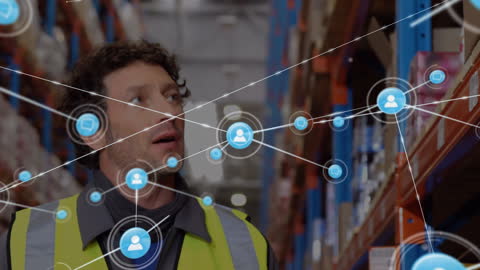 Warehouse Worker with Digital Connected Network Overlay